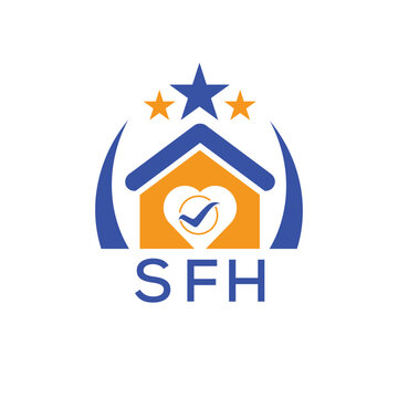 SFH House logo Letter logo and star icon. Blue vector image on white background. KJG house Monogram home logo picture design and best business icon. 
