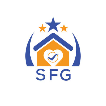 SFG House logo Letter logo and star icon. Blue vector image on white background. KJG house Monogram home logo picture design and best business icon. 
