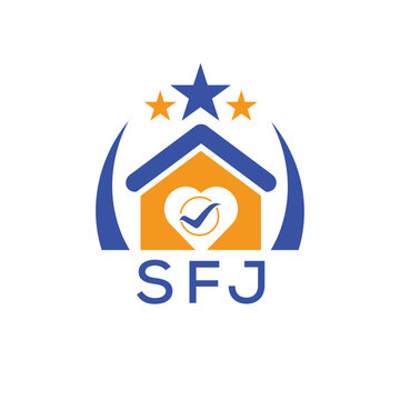 SFJ House logo Letter logo and star icon. Blue vector image on white background. KJG house Monogram home logo picture design and best business icon. 
