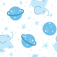 Baby Boy Seamless pattern Nursery elephants and planets repeat pattern