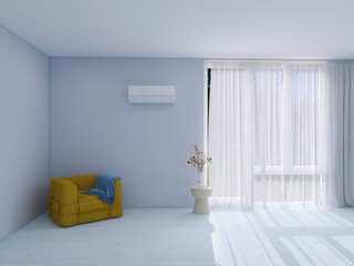 Air-conditioned room interior 3d render, 3d illustration