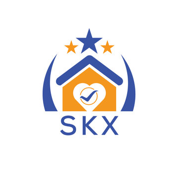 SKX House logo Letter logo and star icon. Blue vector image on white background. KJG house Monogram home logo picture design and best business icon. 
