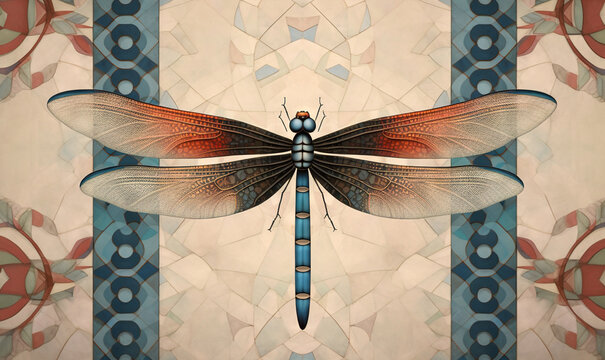  a painting of a dragonfly sitting on top of a tiled floor.  generative ai