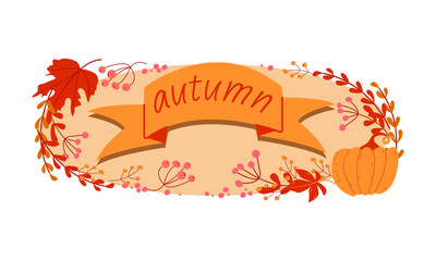 Obraz premium Autumn banner background with autumn leaves, branches and pumpkin.