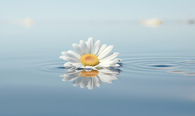 Fototapeta na wymiar a white flower floating on top of a body of water. generative ai