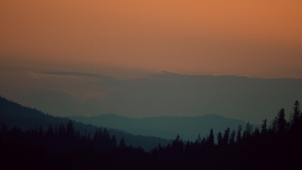Silhouettes of mountaines at sunset