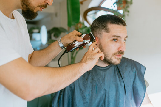 Close-up of precise details of a haircut