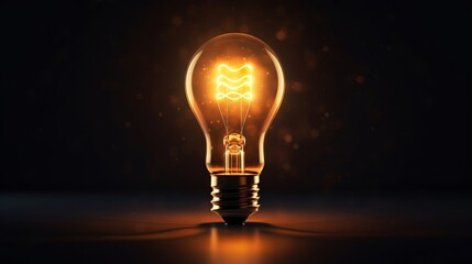 A glowing light bulb on a dark background
