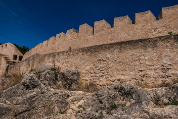 Xativa Castle or Castillo de Xativa - ancient fortification on the ancient roadway Via Augusta in Spain. "Castillo Menor" (Lower Castle) built on the Iberian and Roman remains. Xativa, Spain, Europe.