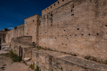 Xativa Castle or Castillo de Xativa - ancient fortification on the ancient roadway Via Augusta in Spain. "Castillo Menor" (Lower Castle) built on the Iberian and Roman remains. Xativa, Spain, Europe.