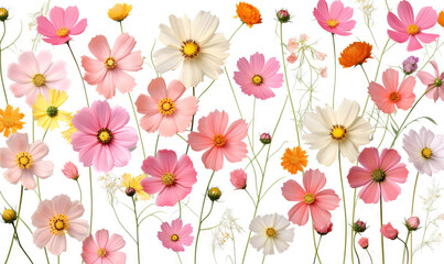 Obraz na płótnie Canvas a bunch of different colored flowers on a white background with a white background. generative ai