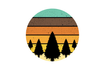 Retro sunset silhouette geometric ocean design element