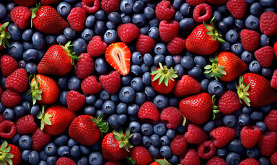  a large amount of berries and blueberries are arranged together.  generative ai