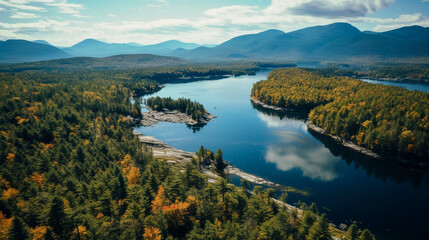 Fototapeta na wymiar Drone photo of Adirondack mountains lake area taken with DJI mini 3 pro