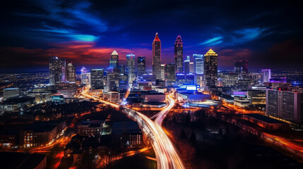 Drone photo of Atlanta Georgia city at night long exposure for traffic blur taken with DJI mini 3...