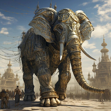 A Painting of an Armored Elephant Generative AI