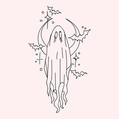 Obraz premium ghost cartoon character, cute Halloween vector illustration