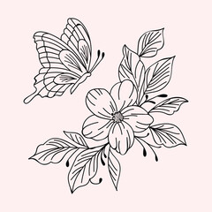 Beautiful realistic hand-drawn artistic floral vintage bouquet  composition decorative sketch