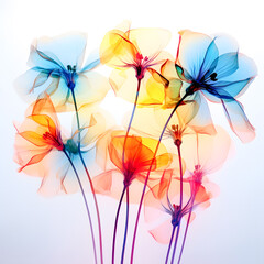 Colorful translucent flowers on a white background.