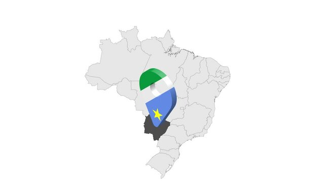 Location State of Mato Grosso do Sul on map Brazil. 3d Mato Grosso do Sul flag map marker location pin. Map of  Brazil showing different parts. Animated map States of Brazil. 4K. Video
