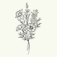Beautiful realistic hand-drawn artistic floral vintage bouquet  composition decorative sketch