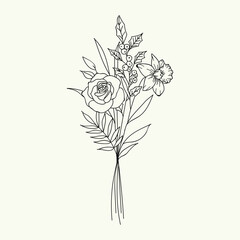 Beautiful realistic hand-drawn artistic floral vintage bouquet  composition decorative sketch