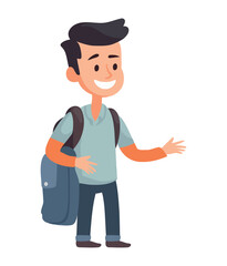 Smiling boy walking with backpack, full of adventure