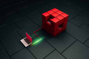 Laptops connected and collaborating with each other