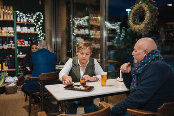 Mature couple during dinner in restaurant