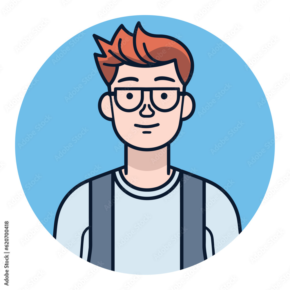 Sticker Smiling man with backpack and eyeglasses