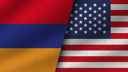 Obraz premium USA and Armenia Realistic Two Flags Together, 3D Illustration