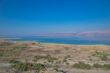 Dead Sea and mountains in Jericho, Palestine
