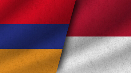 Indonesia and Armenia Realistic Two Flags Together, 3D Illustration