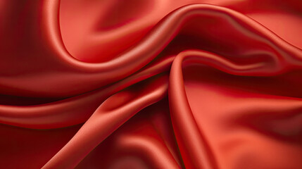 Obraz premium Illustration of a close-up view of a vibrant red satin fabric texture created with Generative AI technology