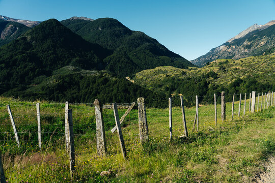 Fence in the Aysen region of Chile. 