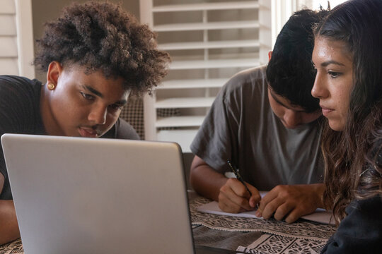 Teenagers Studying Together With A Laptop At Home 