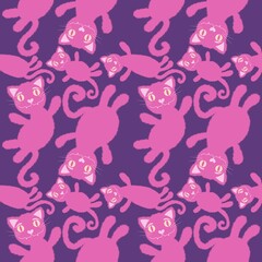 Halloween cartoon black cats seamless animals fluffy monsters pattern for wrapping paper and fabrics and linens