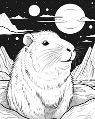 Capybara Coloring Book Page Generative AI