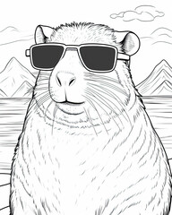 Capybara Coloring Book Page Generative AI