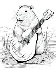 Capybara Coloring Book Page Generative AI