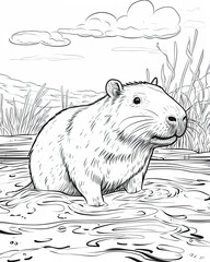 Capybara Coloring Book Page Generative AI