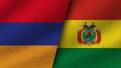 Fototapeta premium Bolivia and Armenia Realistic Two Flags Together, 3D Illustration