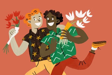 Multiracial Guy Men Holding flowers