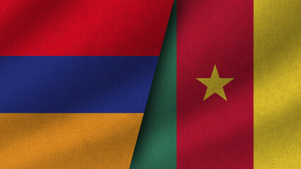 Cameroon and Armenia Realistic Two Flags Together, 3D Illustration