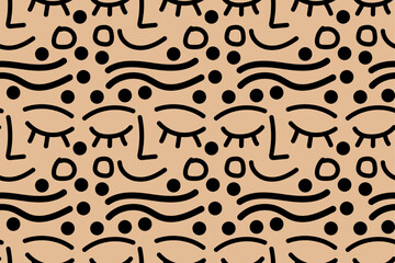 Nude essentials. DREAM FACES. Simple and modern art. 
Trendy, stylish, fashionable, seamless vector pattern for design and decoration.