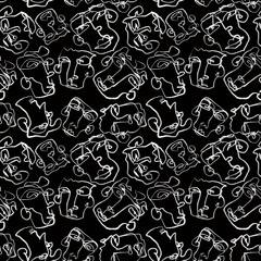Abstract line art portraits seamless faces pattern for wallpaper and fabrics and textiles and packaging and linens