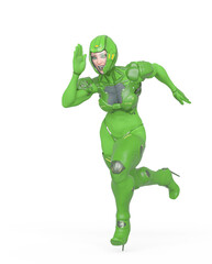 cyber soldier girl is running in white background