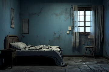 interior of a room with bed