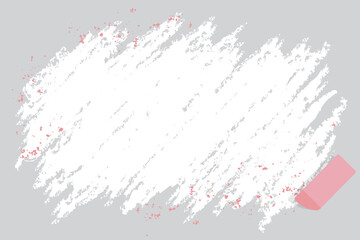 An erased area with copy space, eraser, and pink flakes
