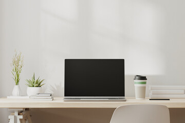 Home workplace with laptop and decor , 3d rendering